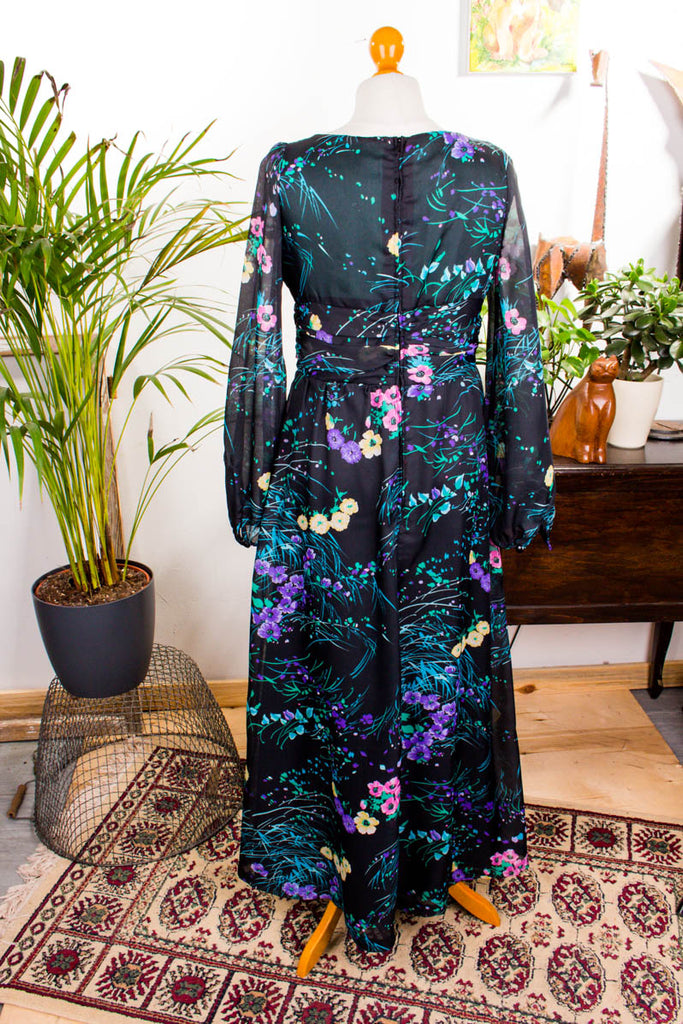 Hippie Flower Power Kleid 70er Abendmode Boho bunt Frau Hippie M 40-42 real-boho S 36-38 Schlager schwarz Special vintageberlin.de