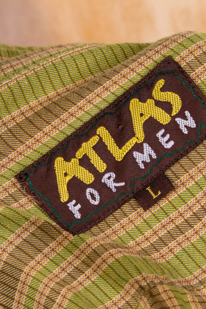 Vintage Baumwollhemd kragenlos 80er 90er Boho braun grün Hippie L 52-54 M 48-50 Mann vintageberlin.de