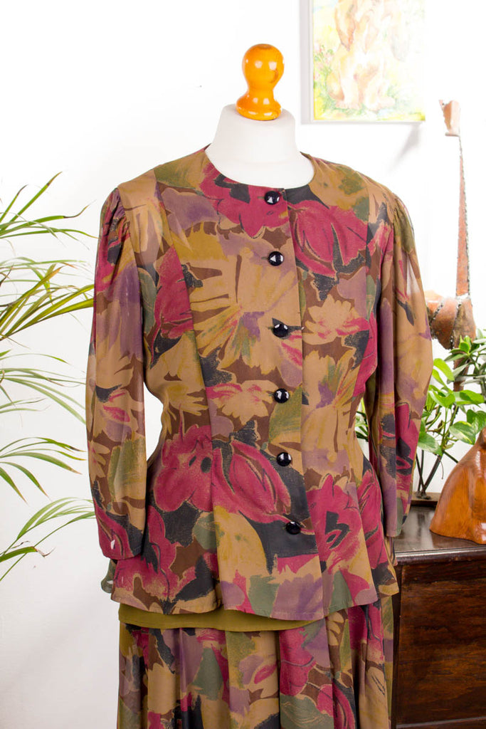 80er Sommerkostüm Chiffon Culottes 80er 90er Boho bunt Frau S 36-38 vintageberlin.de