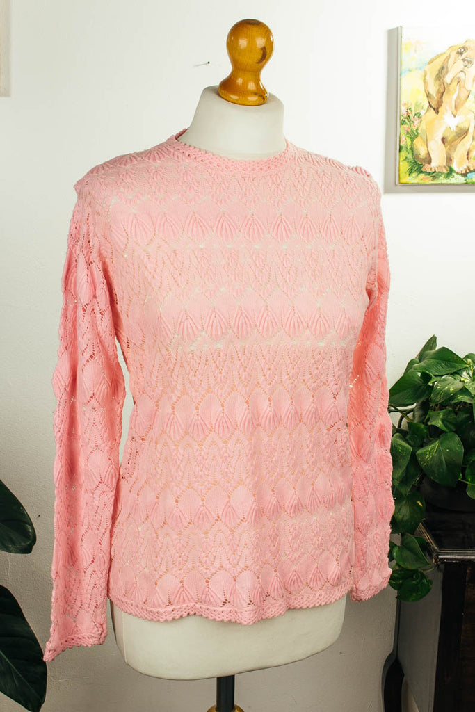 Vintage Spitzentop rosa Default Title 60er 70er Disco Frau M 40-42 rosa Schlager vintageberlin.de