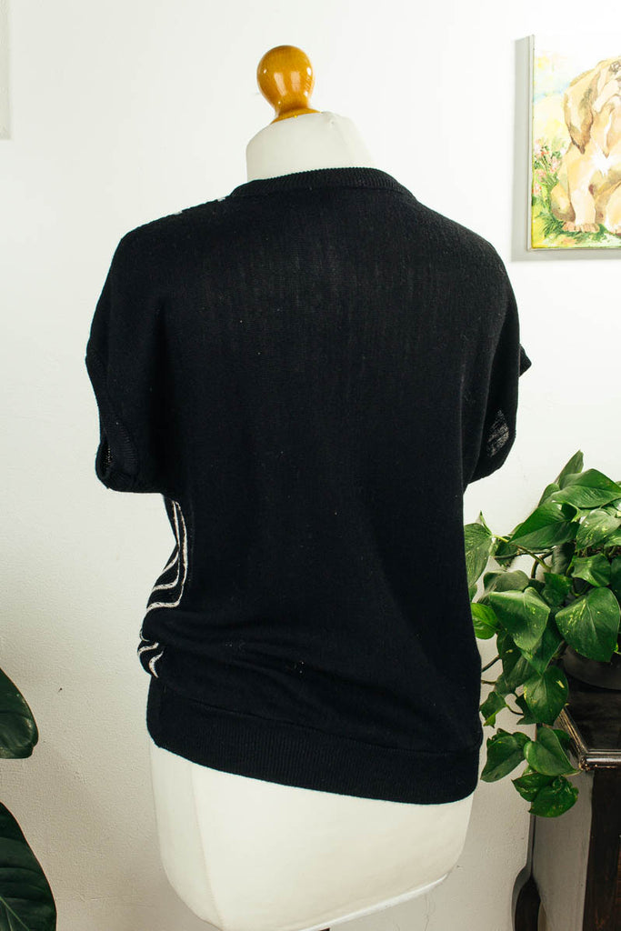 80er Sommerpullover schwarz-weiß 80er Frau M 40-42 schwarz vintageberlin.de