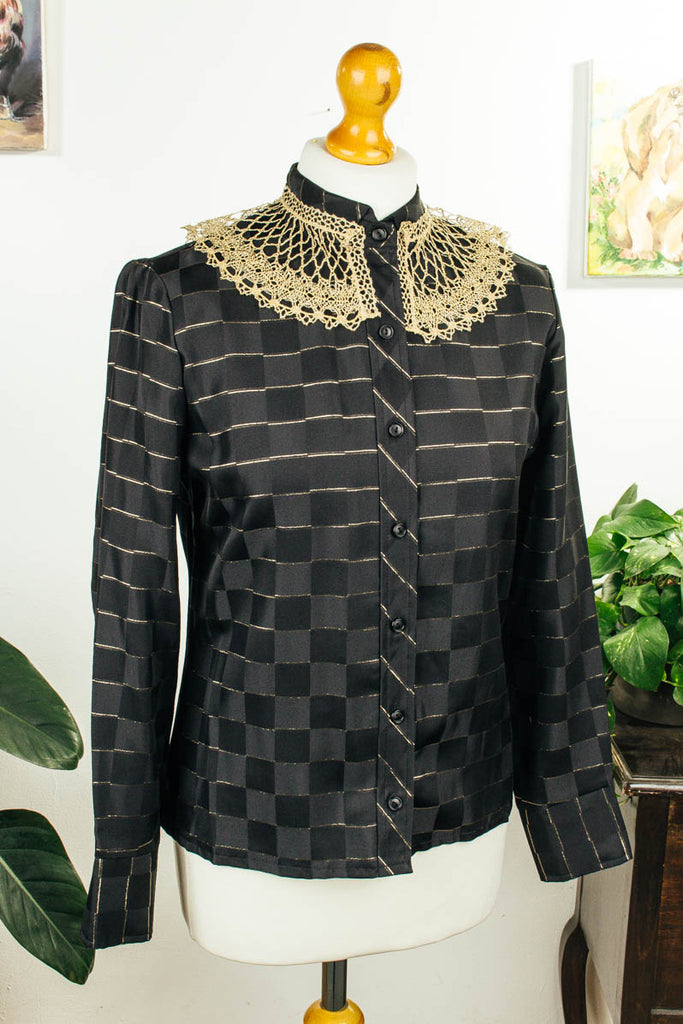 70er Disco Bluse schwarz Gold Default Title 70er 80er Boho Disco Frau gold M 40-42 S 36-38 Schlager schwarz Special vintageberlin.de