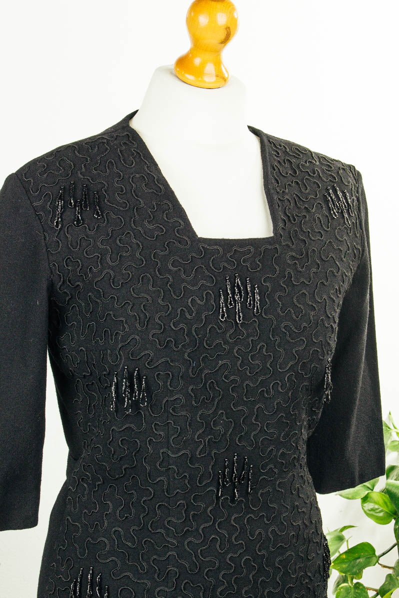 Vintage Abendkleid schwarz + Perlen