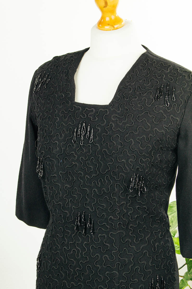 Vintage Abendkleid schwarz + Perlen