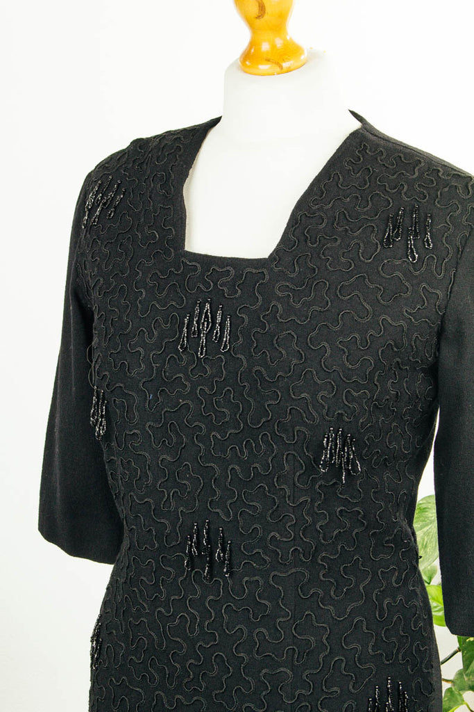 Vintage Abendkleid schwarz + Perlen 50er 60er Abendmode Frau M 40-42 Rockabilly schwarz Special vintageberlin.de