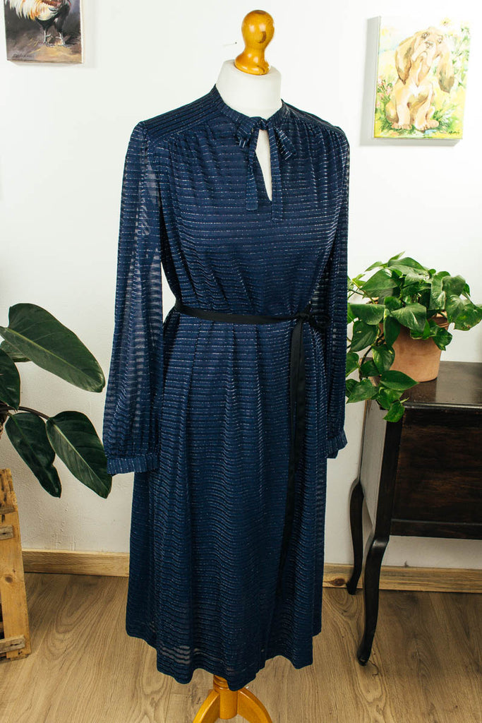 Vintage Kleid blau Glitzer 70er 80er Abendmode blau Disco Frau M 40-42 Schlager Special vintageberlin.de