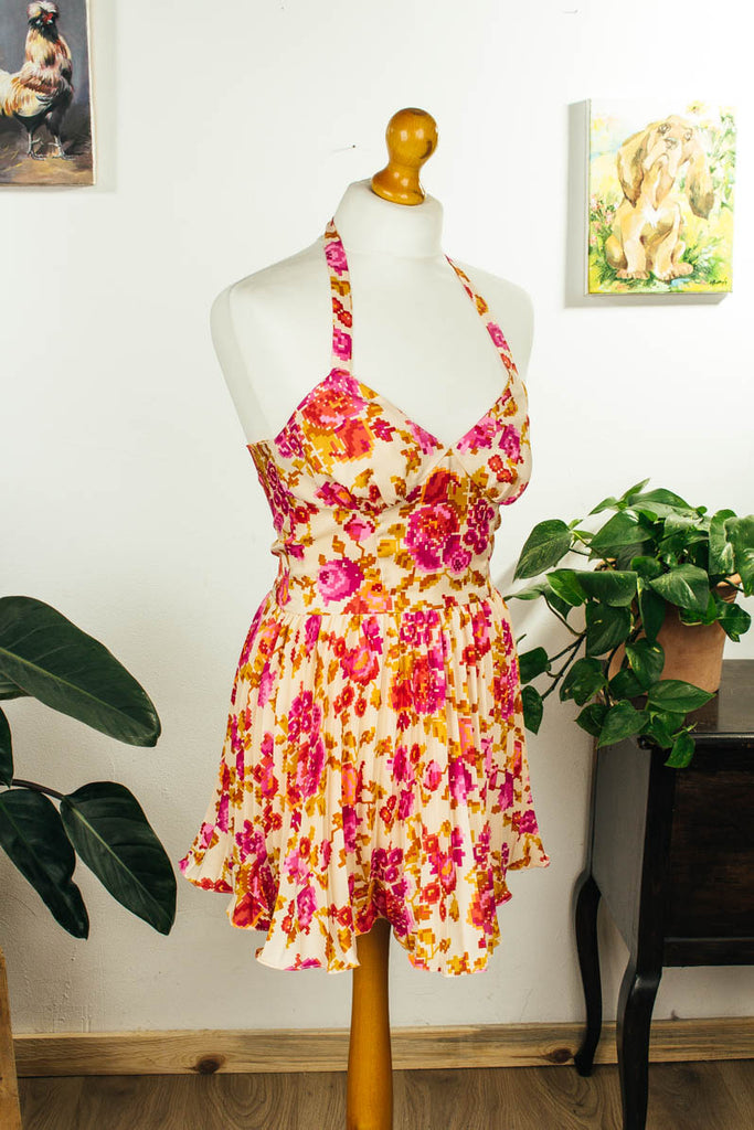 70s Hippie Minikleid bunt Falten 60er 70er bunt Disco Frau Hippie real-disco real-rockabilly Rockabilly S 36-38 Schlager Special XS 32-34 vintageberlin.de