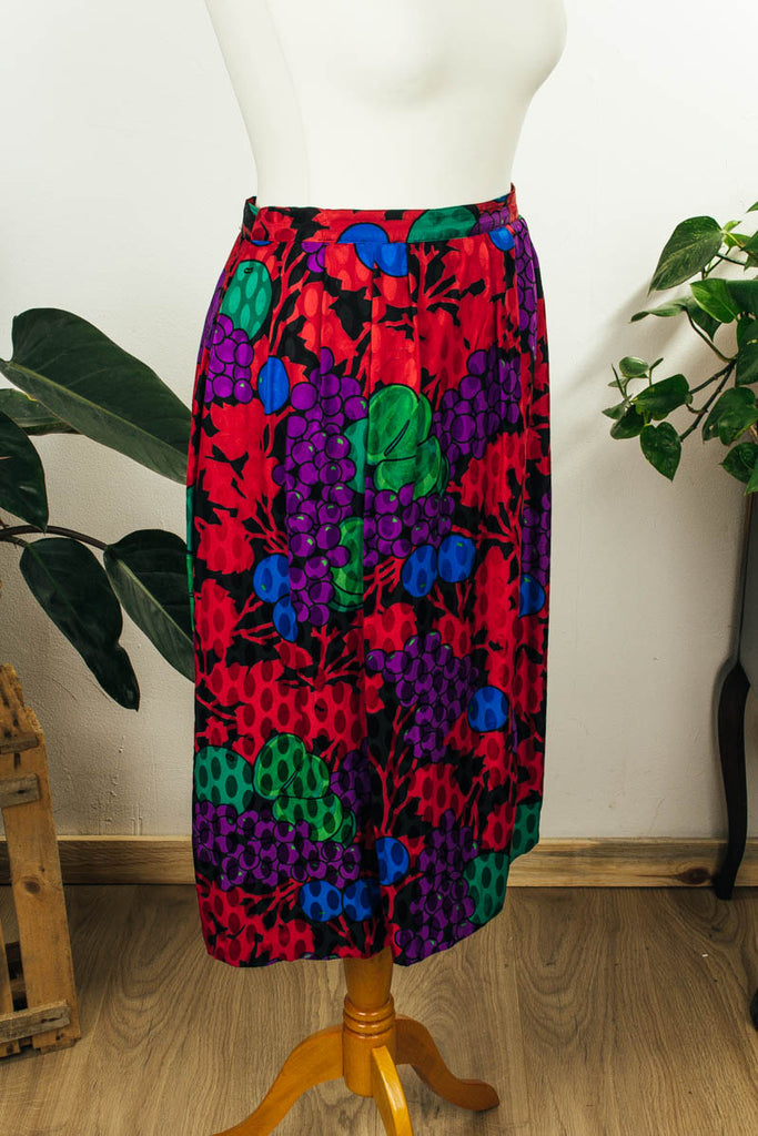 bunter Seidenrock Obstmuster Default Title 80er Boho bunt Frau M 40-42 Rockabilly S 36-38 Sekretärin Special vintageberlin.de