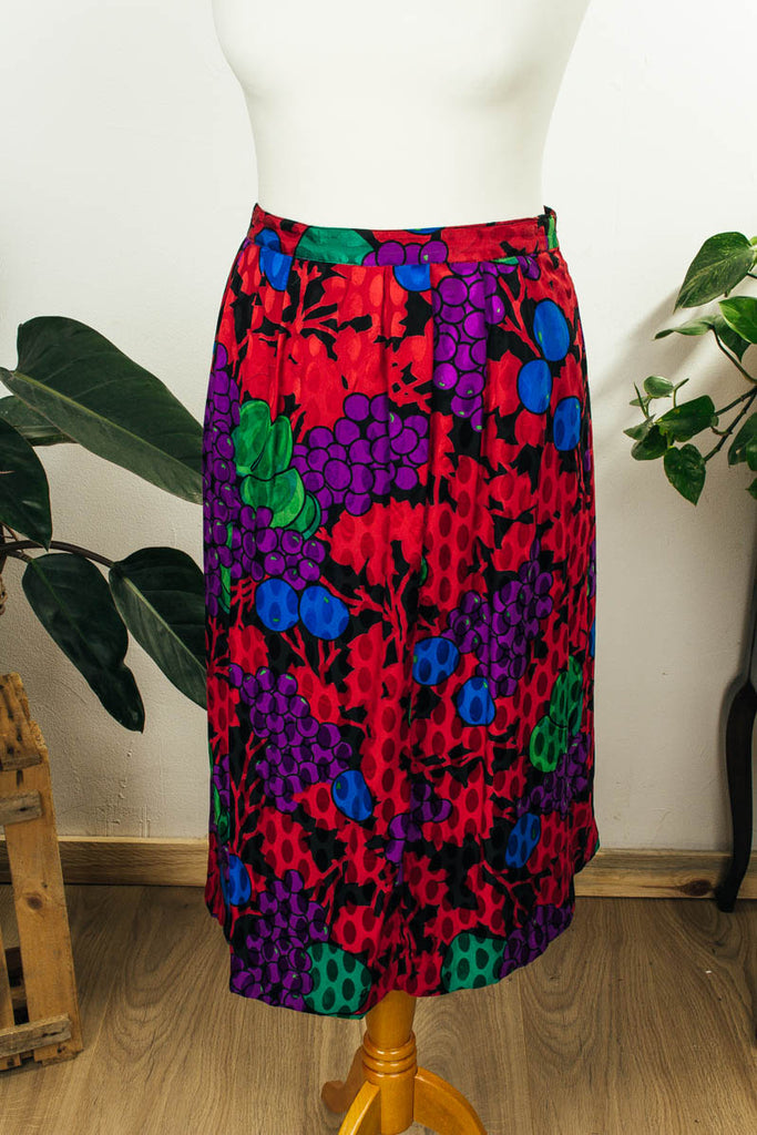 bunter Seidenrock Obstmuster 80er Boho bunt Frau M 40-42 Rockabilly S 36-38 Sekretärin Special vintageberlin.de