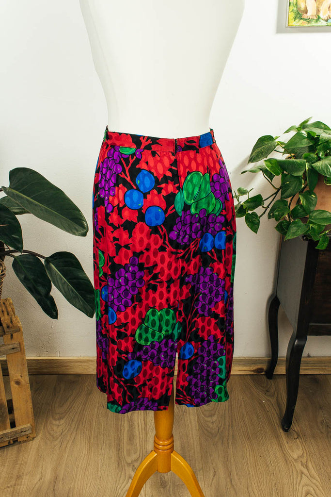 bunter Seidenrock Obstmuster 80er Boho bunt Frau M 40-42 Rockabilly S 36-38 Sekretärin Special vintageberlin.de