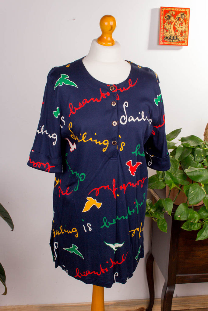 90s Shirt blau Muster Default Title 90er blau bunt Frau L 44-46 M 40-42 vintageberlin.de