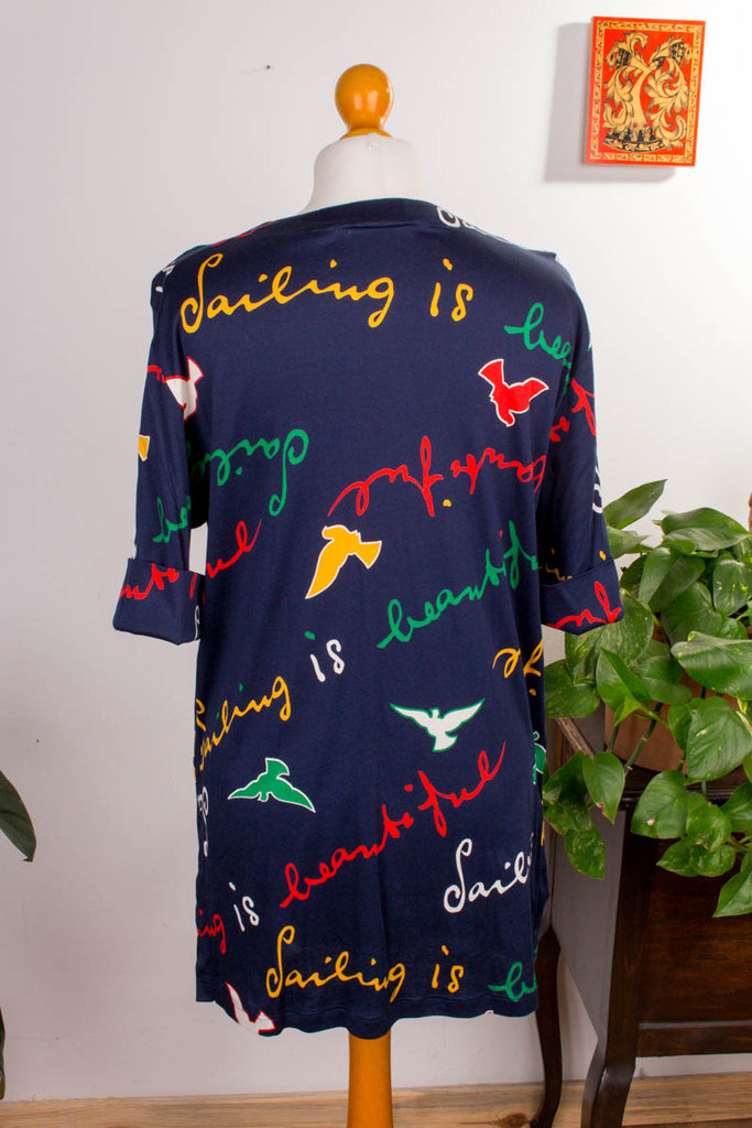 90s Shirt blau Muster 90er blau bunt Frau L 44-46 M 40-42 vintageberlin.de