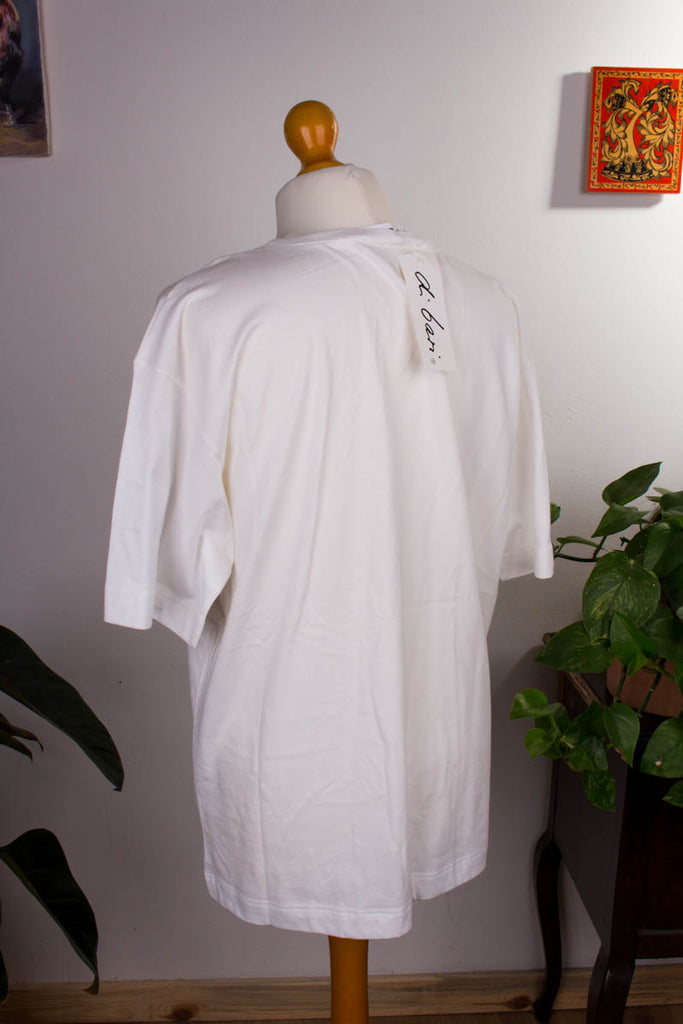 90er T-Shirt weiß bestickt Auto 80er 90er Disco Frau M 40-42 S 36-38 weiß vintageberlin.de