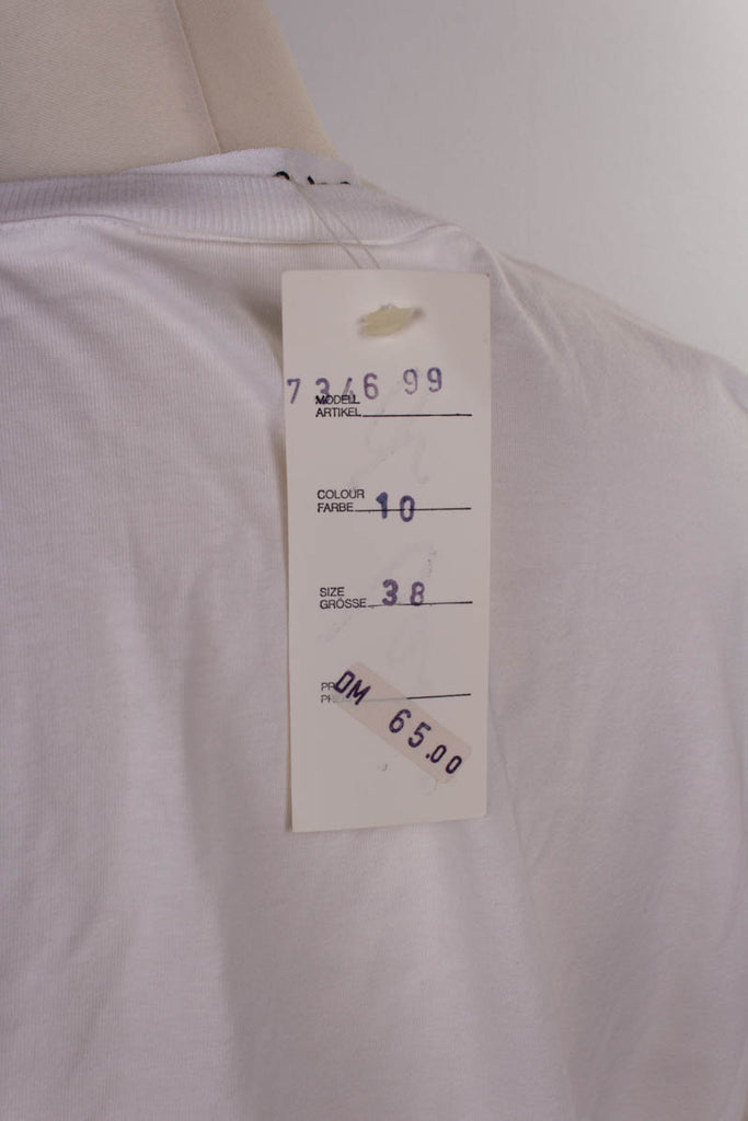 90er T-Shirt weiß bestickt Auto 80er 90er Disco Frau M 40-42 S 36-38 weiß vintageberlin.de