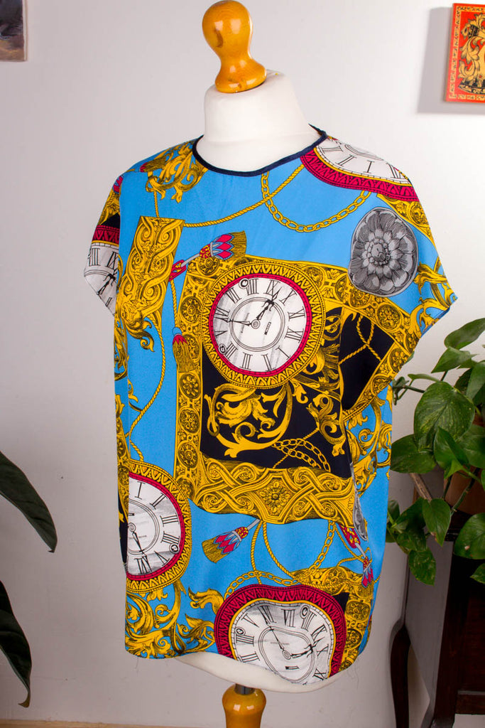 Vintage Top Uhrenmuster Default Title 90er bunt Frau M 40-42 S 36-38 vintageberlin.de