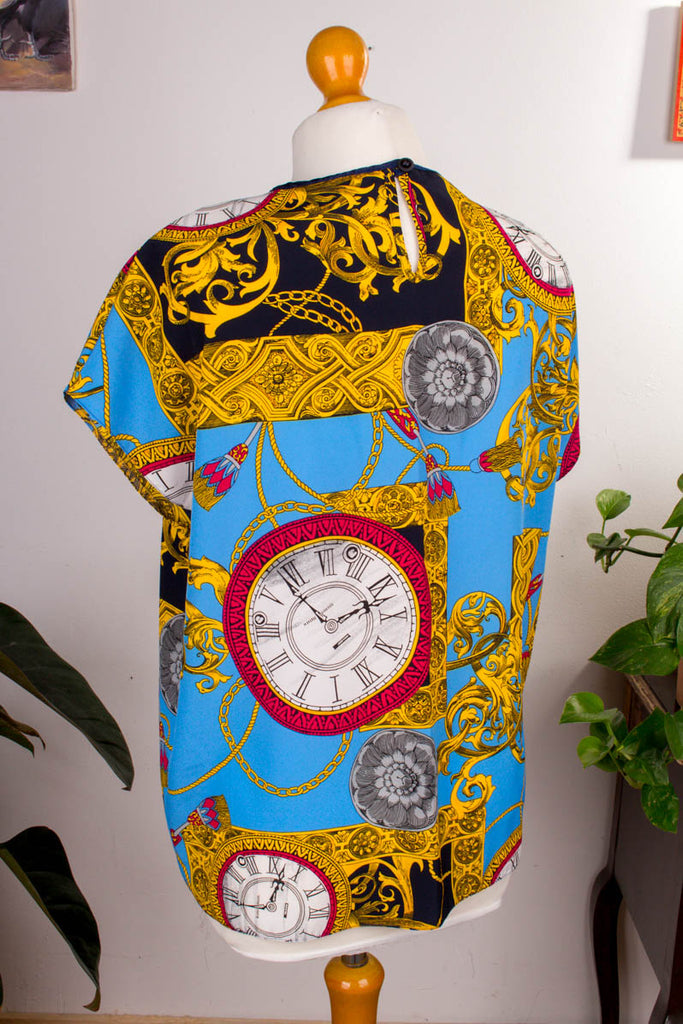Vintage Top Uhrenmuster 90er bunt Frau M 40-42 S 36-38 vintageberlin.de