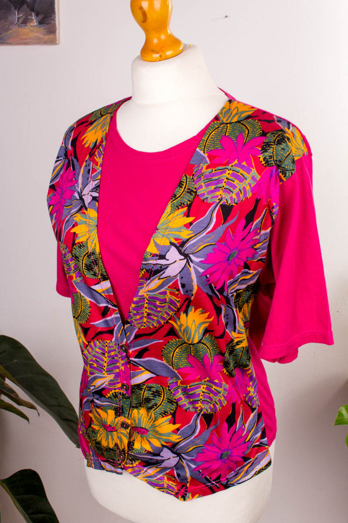 80er Shirt Lagenlook Default Title 80er 90er Boho bunt Disco Frau M 40-42 pink vintageberlin.de