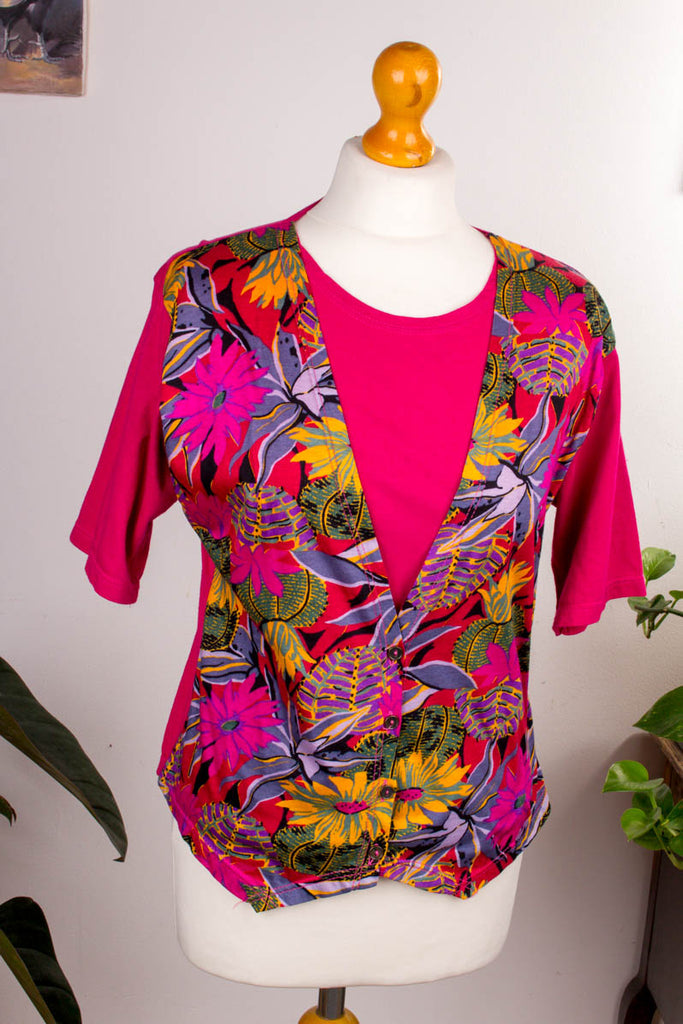 80er Shirt Lagenlook 80er 90er Boho bunt Disco Frau M 40-42 pink vintageberlin.de