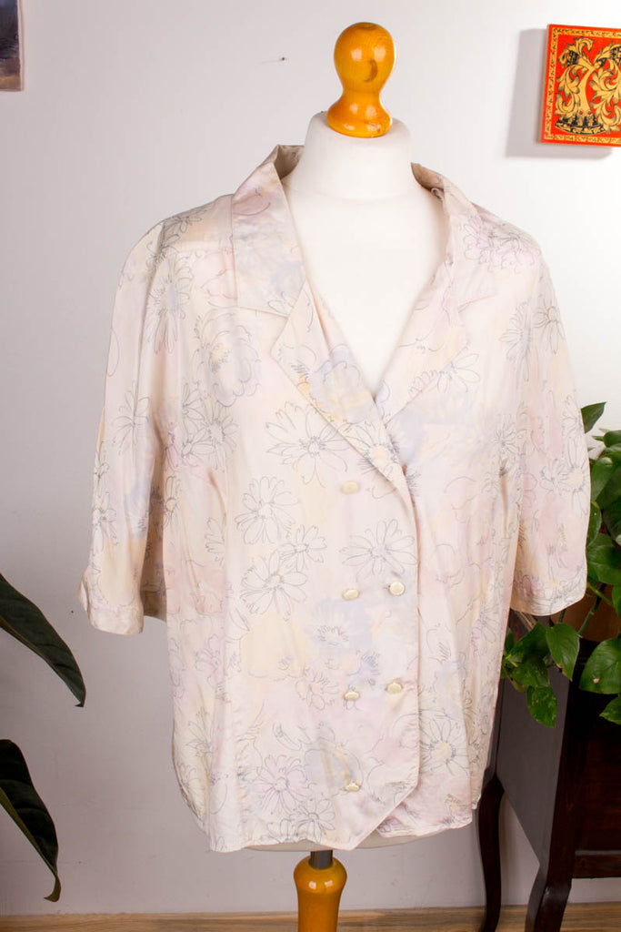 Pastell Bluse Blazer Viskose 80er 90er Boho bunt Disco Frau L 44-46 M 40-42 rosa Special vintageberlin.de