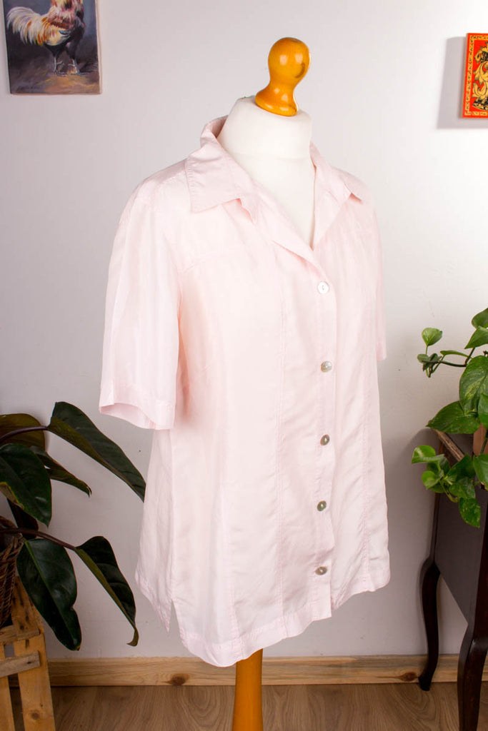 100% Seide Hemdbluse rosa 90er Frau L 44-46 M 40-42 rosa vintageberlin.de