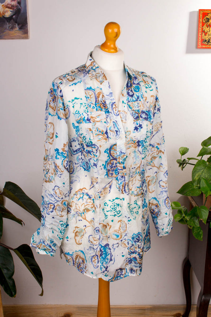 Seidenbluse blau Muster Default Title 90er blau Boho Frau S 36-38 vintageberlin.de