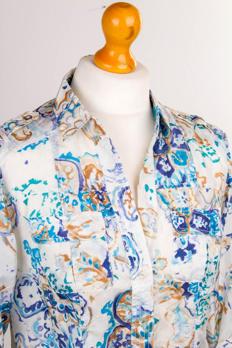 Seidenbluse blau Muster