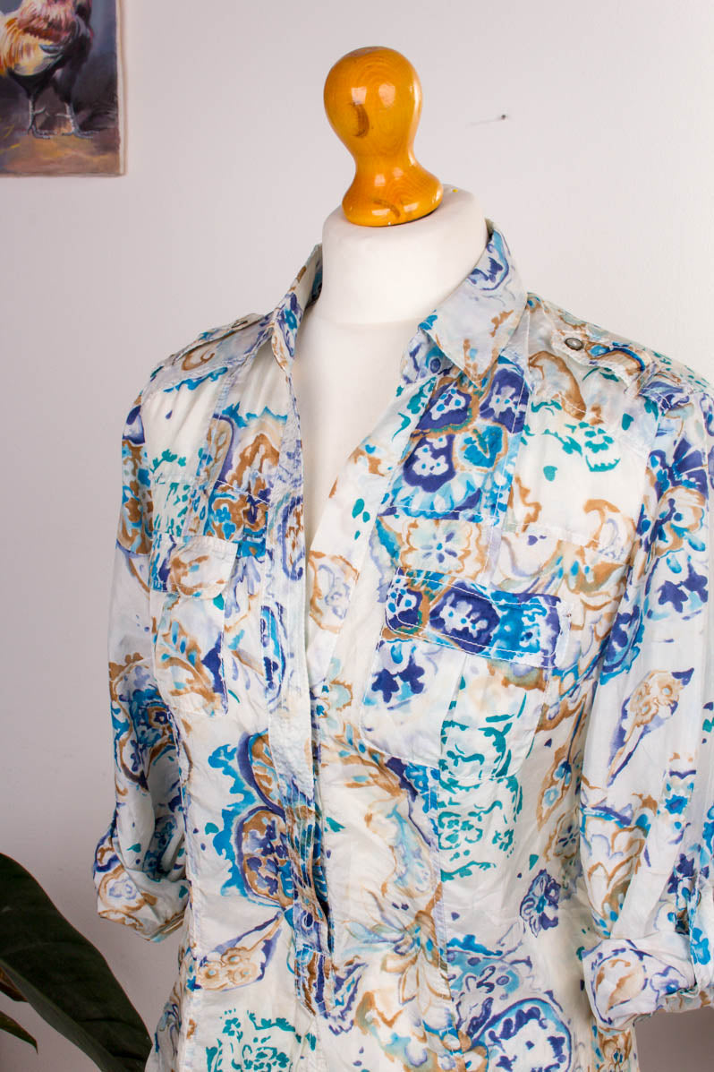 Seidenbluse blau Muster