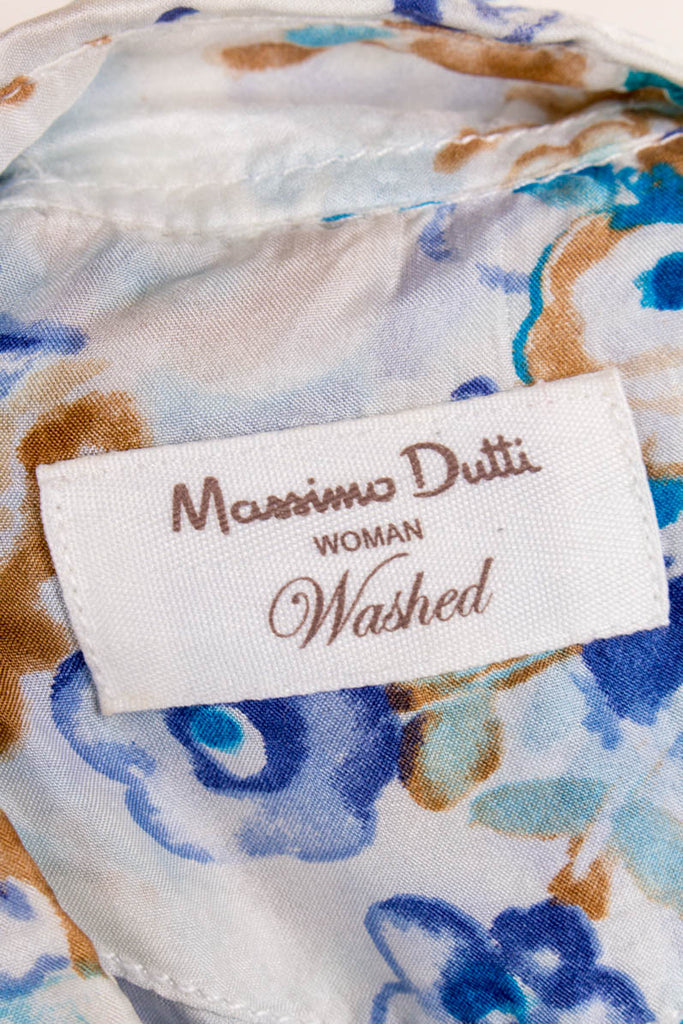 Seidenbluse blau Muster 90er blau Boho Frau S 36-38 vintageberlin.de