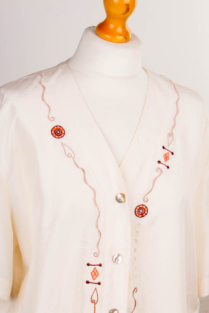 Betty Barclay Seidenbluse creme 90er beige Boho Designer Frau M 40-42 weiß vintageberlin.de