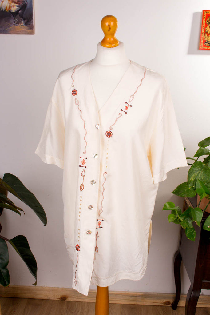 Betty Barclay Seidenbluse creme 90er beige Boho Designer Frau M 40-42 weiß vintageberlin.de