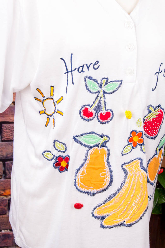 90s Oversize Shirt FRUITS 90er bunt Frau L 44-46 M 40-42 vintageberlin.de