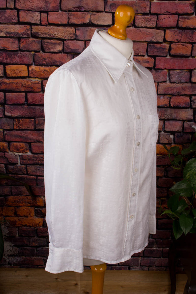 Vintage Louis Féraud Hemdbluse weiß 80er 90er Designer Frau M 40-42 S 36-38 Sekretärin weiß vintageberlin.de