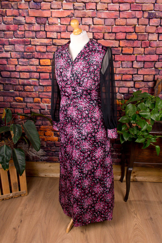 Vintage Schlager Maxikleid 60er 70er Abendmode Boho bunt Frau Hippie M 40-42 pink real-boho real-disco Schlager schwarz Special vintageberlin.de
