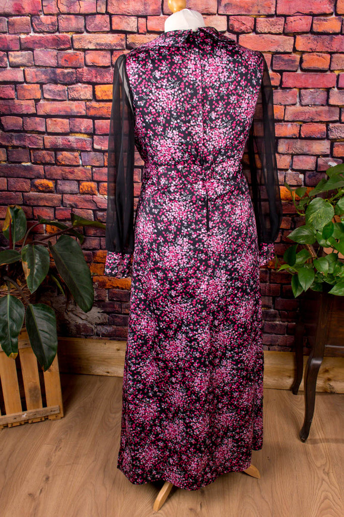 Vintage Schlager Maxikleid 60er 70er Abendmode Boho bunt Frau Hippie M 40-42 pink real-boho real-disco Schlager schwarz Special vintageberlin.de
