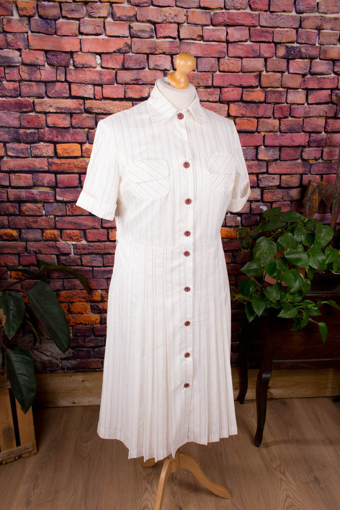 Vintage Kleid creme Streifen Default Title 70er 80er beige Disco Frau Hochzeit M 40-42 Sekretärin Special weiß vintageberlin.de