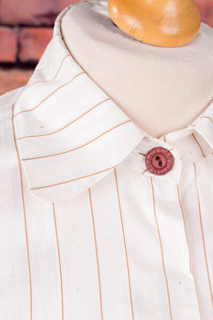 Vintage Kleid creme Streifen 70er 80er beige Disco Frau Hochzeit M 40-42 Sekretärin Special weiß vintageberlin.de