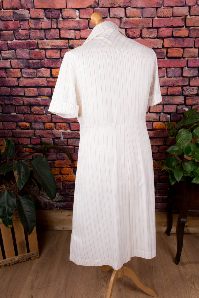 Vintage Kleid creme Streifen 70er 80er beige Disco Frau Hochzeit M 40-42 Sekretärin Special weiß vintageberlin.de