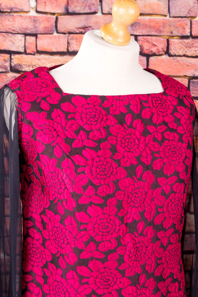 60s Brokat Top + Chiffonärmel 60er 70er Abendmode Boho Disco Frau M 40-42 pink real-disco Schlager schwarz Special vintageberlin.de