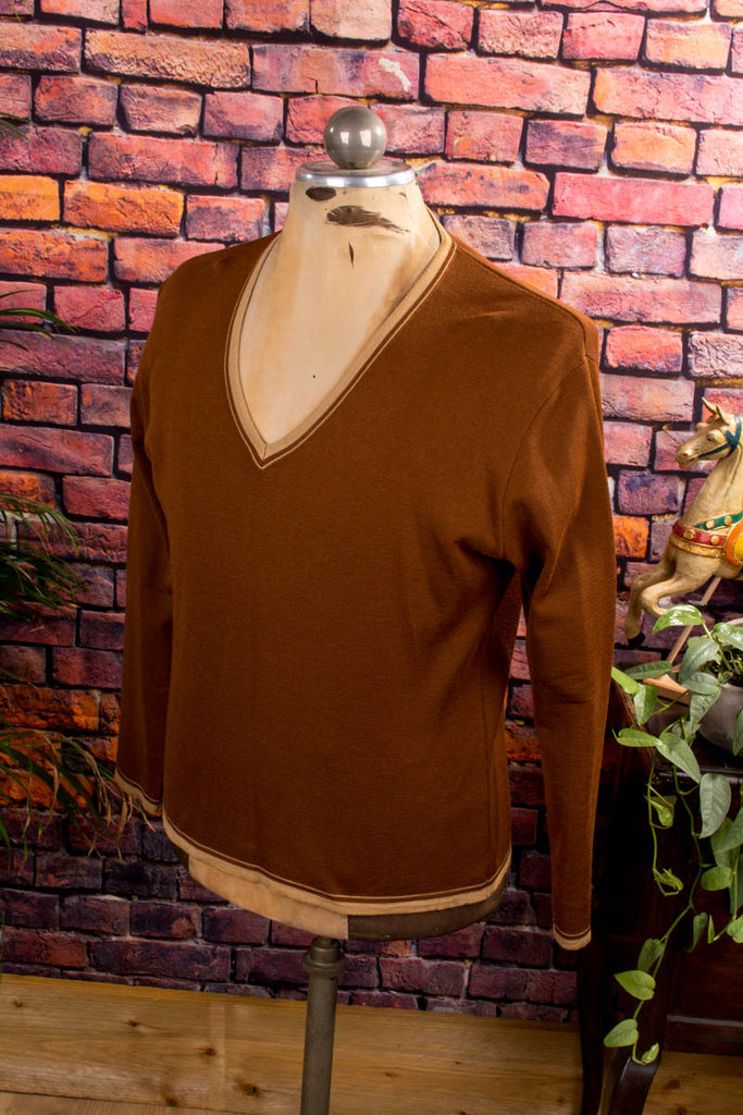 Wollshirt braun V-Ausschnitt Default Title 60er 70er braun Dandy Disco M 48-50 Mann real-rockabilly Rockabilly Schlager Special vintageberlin.de