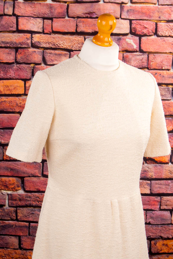 cremefarbenes Frottee Kleid 70er Abendmode beige Disco Frau Hochzeit M 40-42 real-rockabilly Rockabilly Schlager Sekretärin Special vintageberlin.de