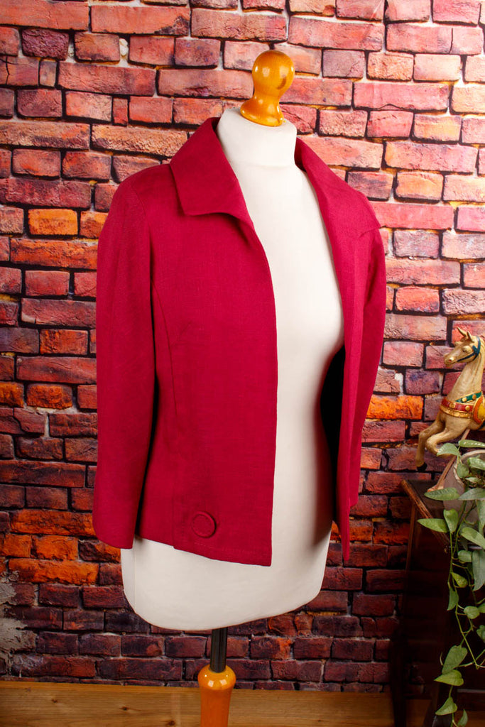 60s leinen Jacke himbeerrot Default Title 50er 60er Abendmode Frau M 40-42 real-rockabilly Rockabilly rot vintageberlin.de