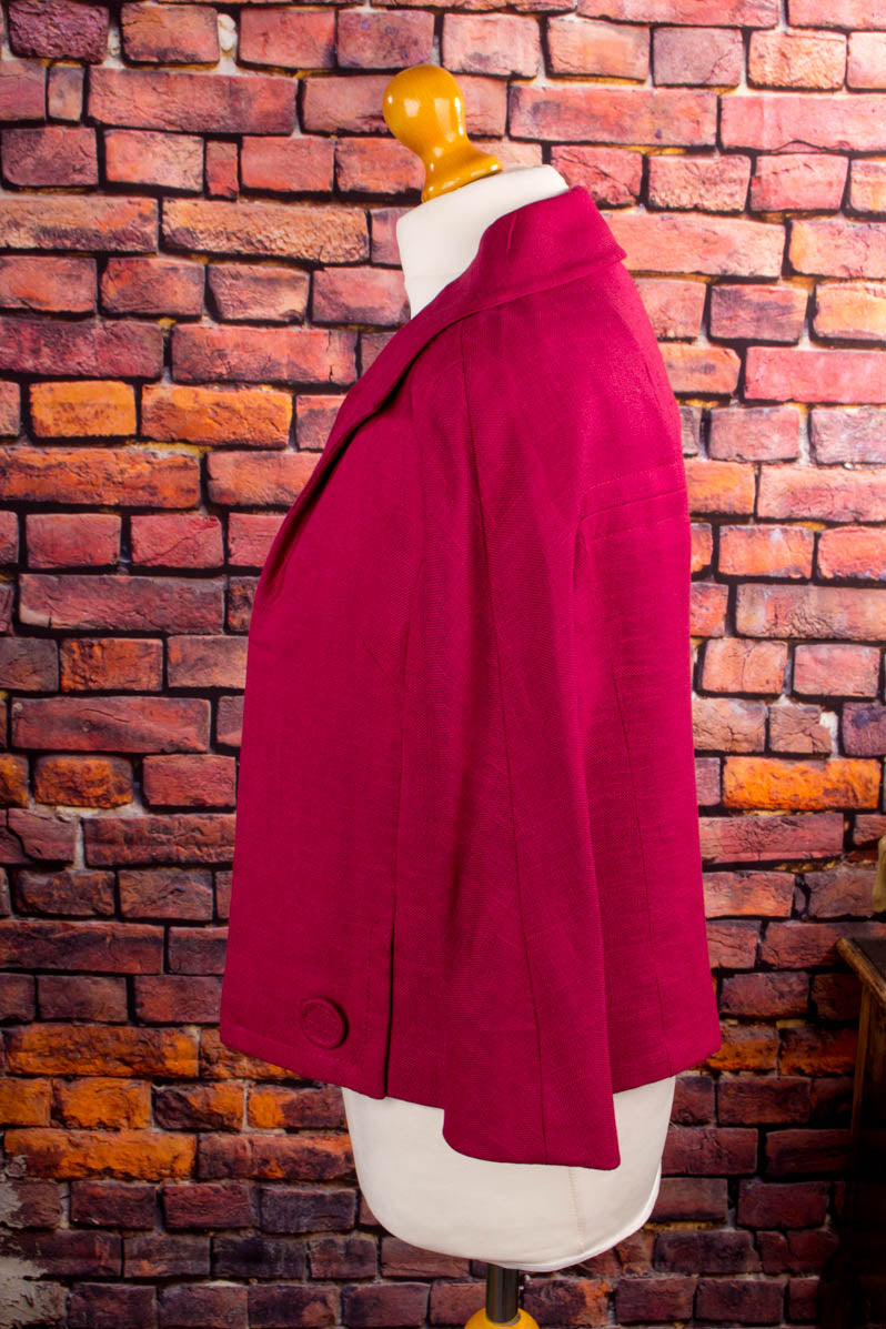 60s leinen Jacke himbeerrot