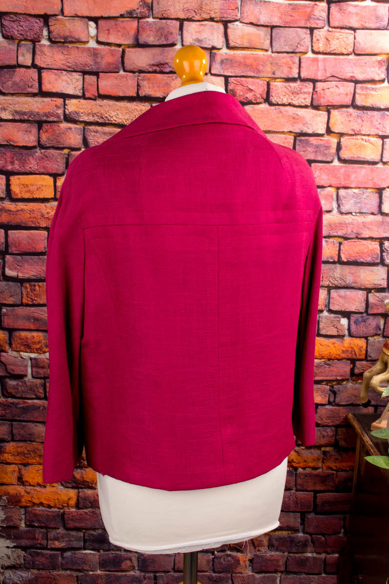 60s leinen Jacke himbeerrot