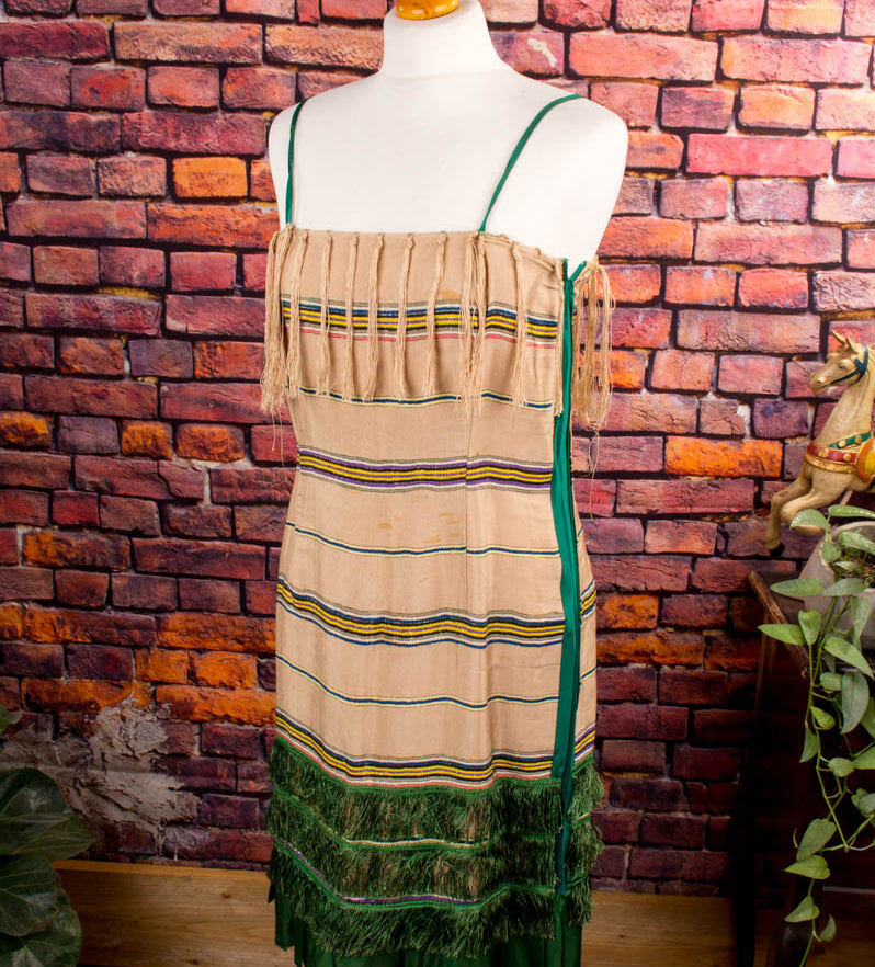 Vintage Flapper Fransenkleid beige grün