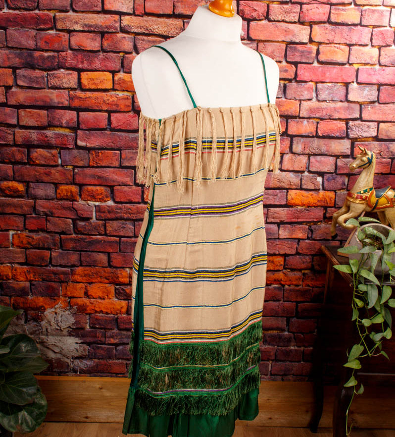 Vintage Flapper Fransenkleid beige grün