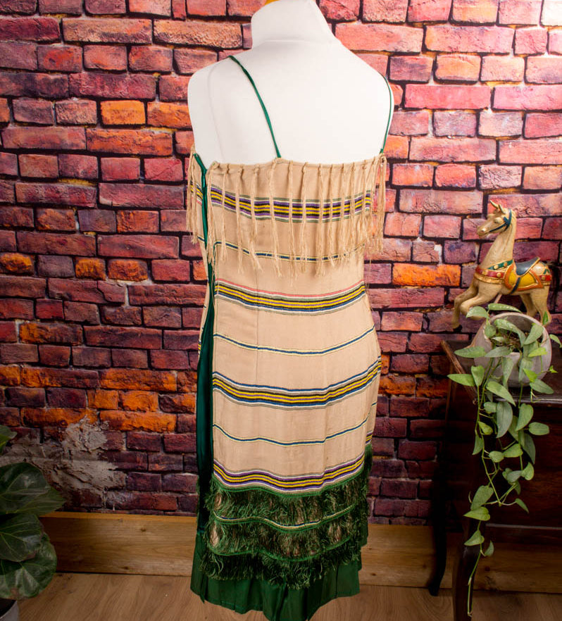 Vintage Flapper Fransenkleid beige grün