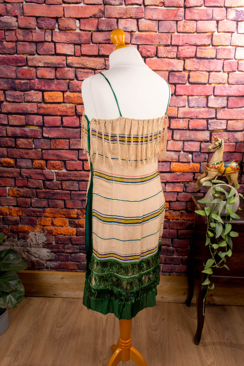 Vintage Flapper Fransenkleid beige grün