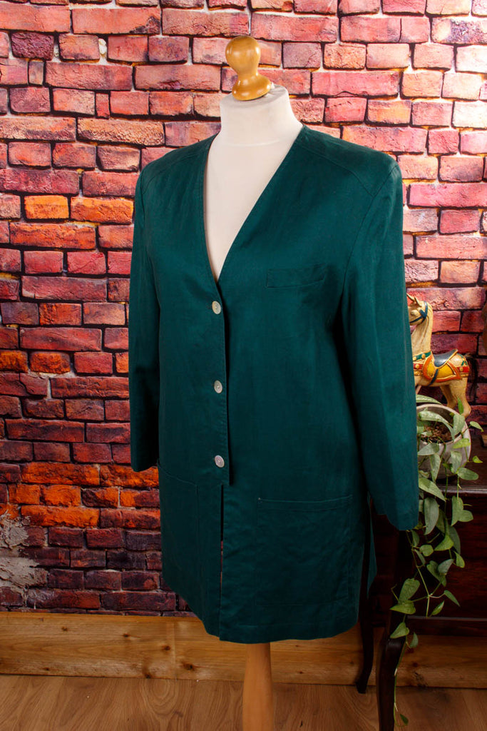 Vintage Leinen Blazer grün weit Default Title 90er Frau grün L 44-46 M 40-42 Sekretärin Special vintageberlin.de