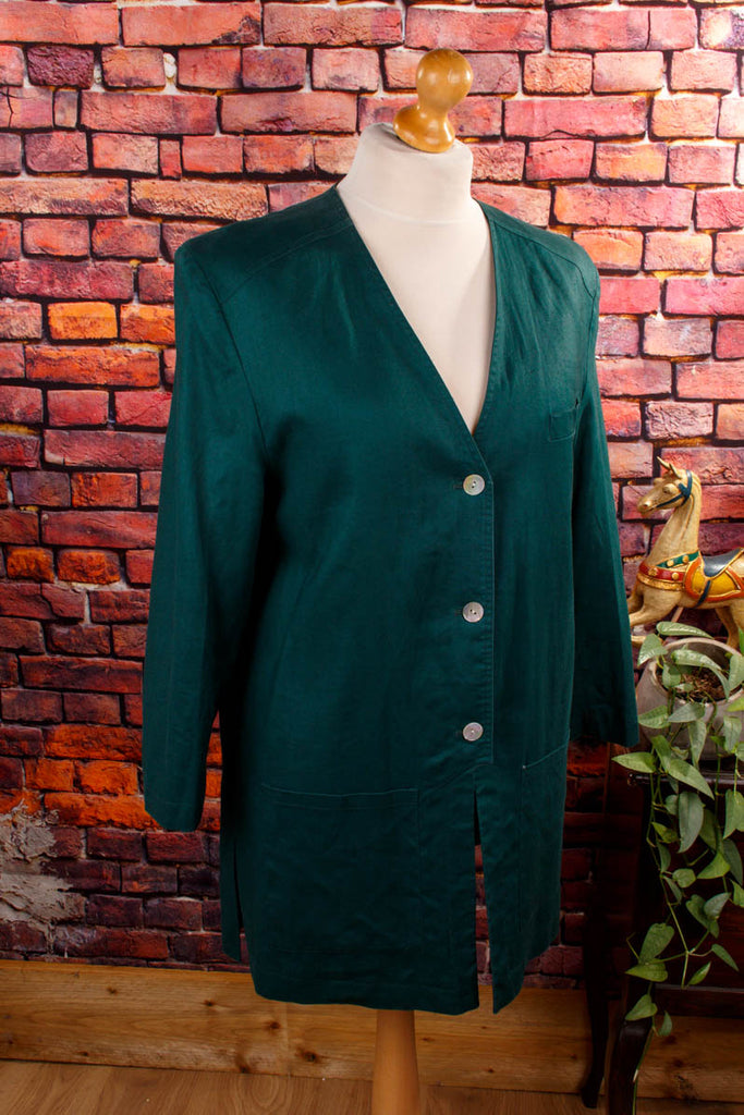 Vintage Leinen Blazer grün weit 90er Frau grün L 44-46 M 40-42 Sekretärin Special vintageberlin.de