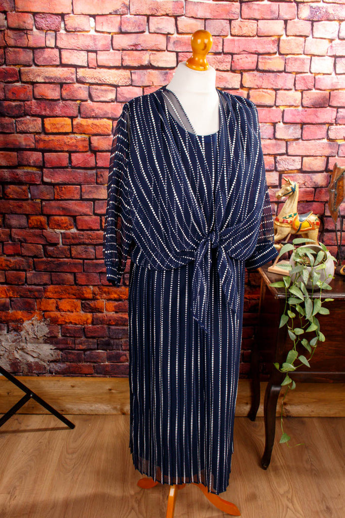 Chiffonkleid blau mit Knoten 80er 90er blau Frau M 40-42 vintageberlin.de